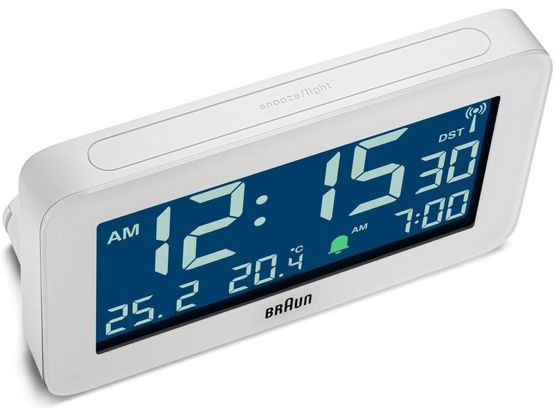 Braun Digitalwecker BC10W-DCF Weiss Digitaler Wecker mit Funksteuerung, Temperaturanzeige und Schlummerfunktion