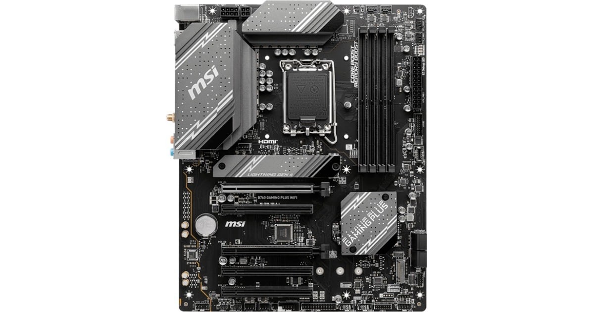 MSIB760 GAMING PLUS WIFI socket 1700 moederbord  (Grijs/zwart, RAID, 2.5Gb-LAN, Wi-Fi 6E, BT, Sound, ATX)