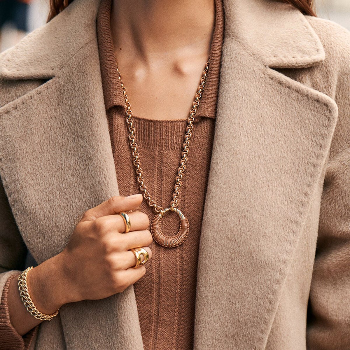 Sautoir Agatha Twiggy dorécuir camel