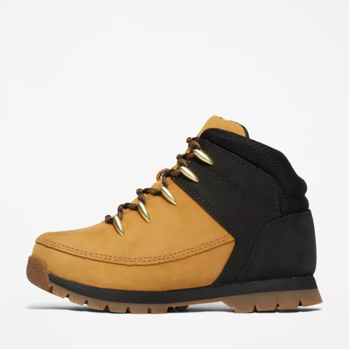 Bota de caminhada Euro Sprint para crianças, nas cores amarela e preta.
