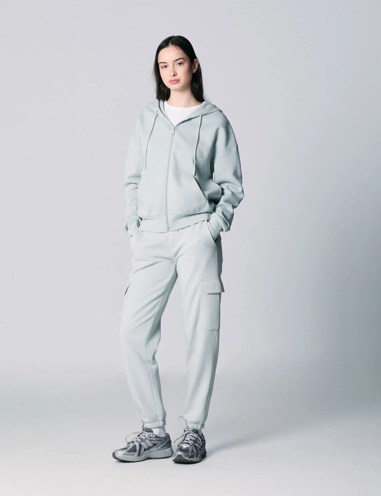 Sweat zippé à capuche vert clair