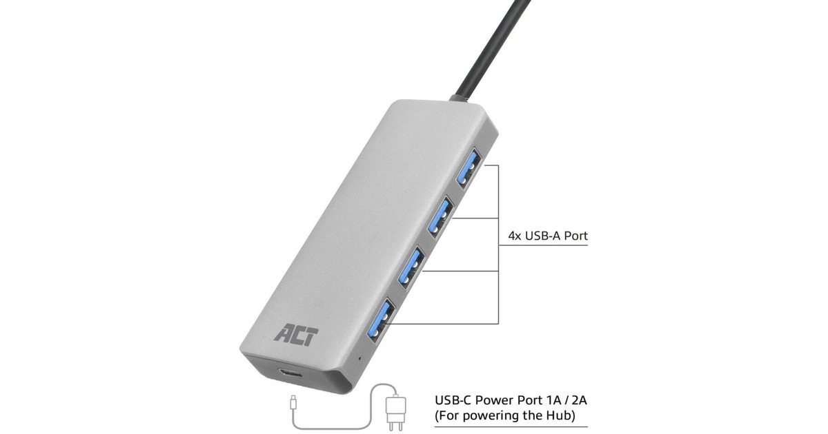 ACT ConnectivityUSB-A hub 3.0, 4 poorts USB-A usb-hub  (Aluminium)