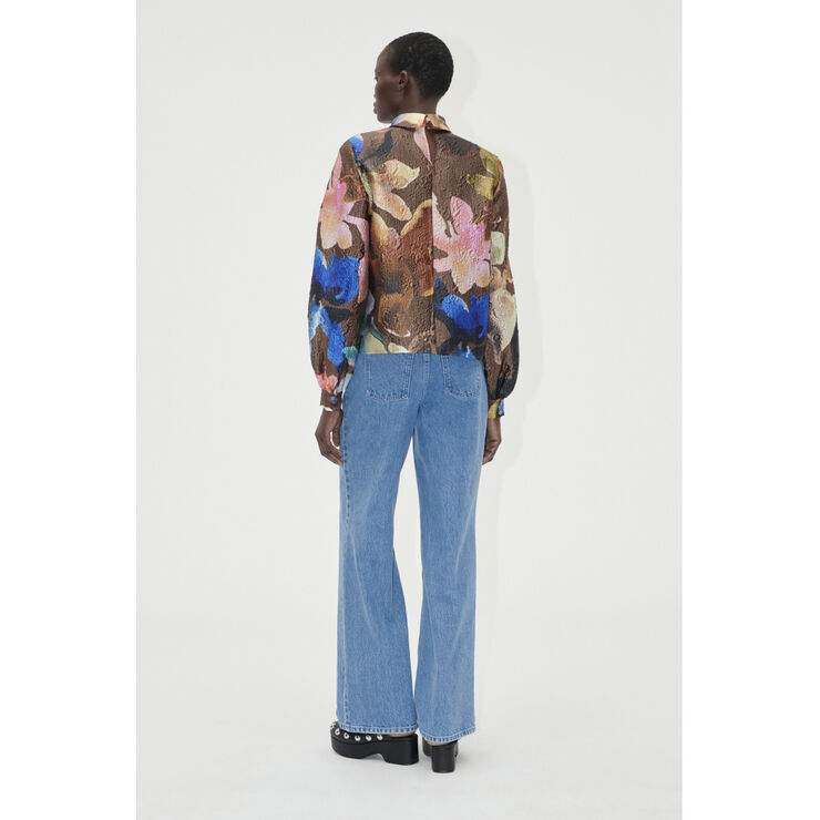 Stine Goya Gathered Long Sleeve Top, 2258 Crinkled Textured Poly Aquarelle garden