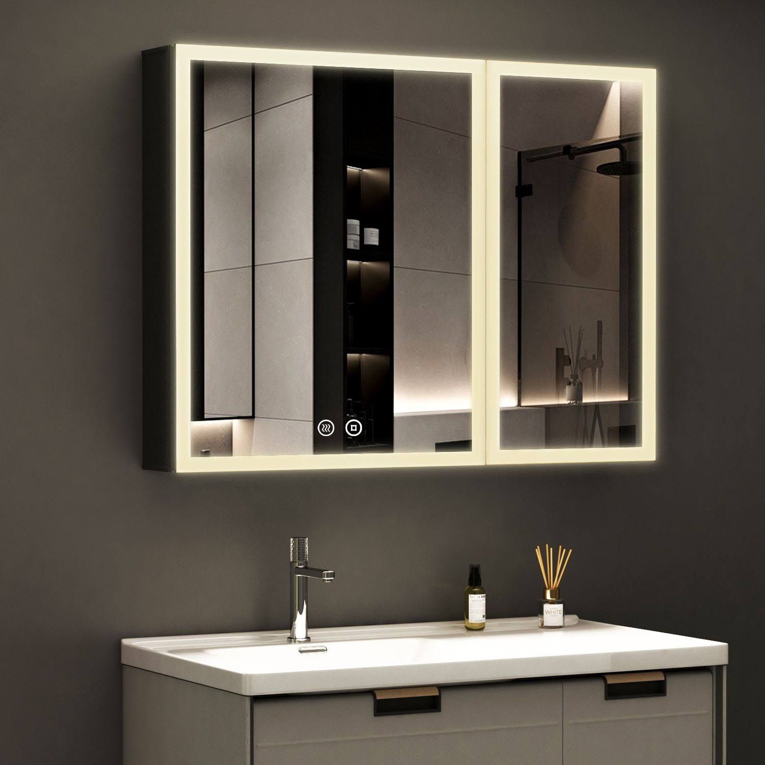 WDWRITTI Spiegelschrank mit beleuchtung 3Lichtmodi Dimmbar Badezimmerspiegelschrank LED 80x60