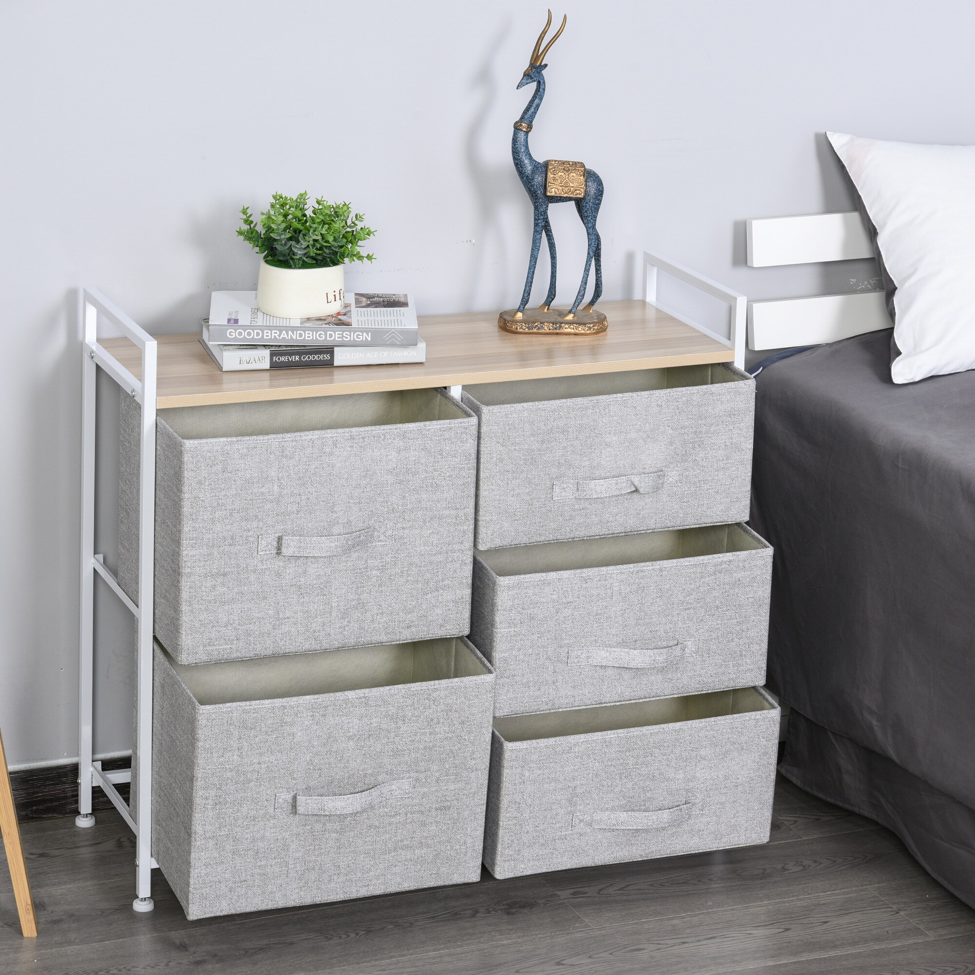 HOMCOM Stoffkommode mit 5 Stoffschubladen grau 83 x 29 x 77 cm (BxTxH)