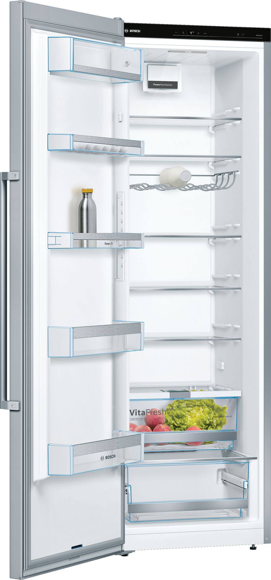 Refrigerador independente Série 6, 186 x 60 cm, aço inoxidável resistente a impressões digitais, KSV36AIDP