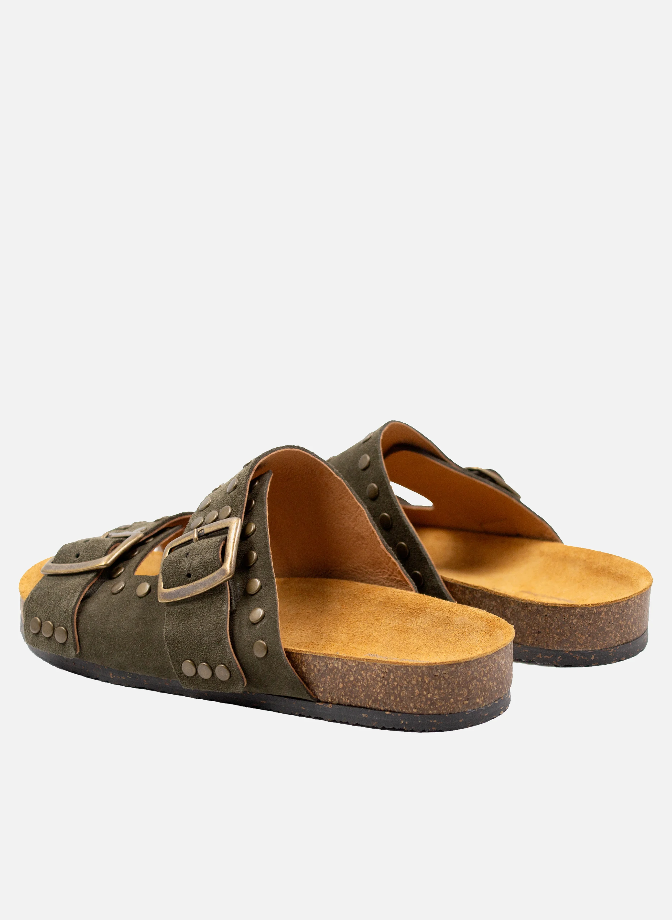 Mules liège clous cuir daim | Vert