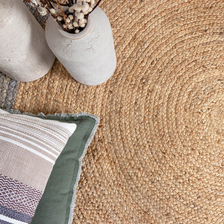 Jute vloerkleed - Fair Rond Naturel/Grijs | Bohemian