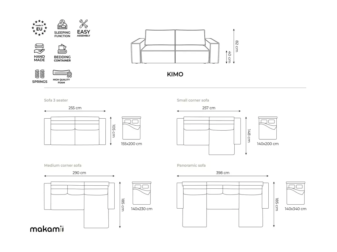 Canapé d'angle panoramique convertible en velours - lavande - KIMO