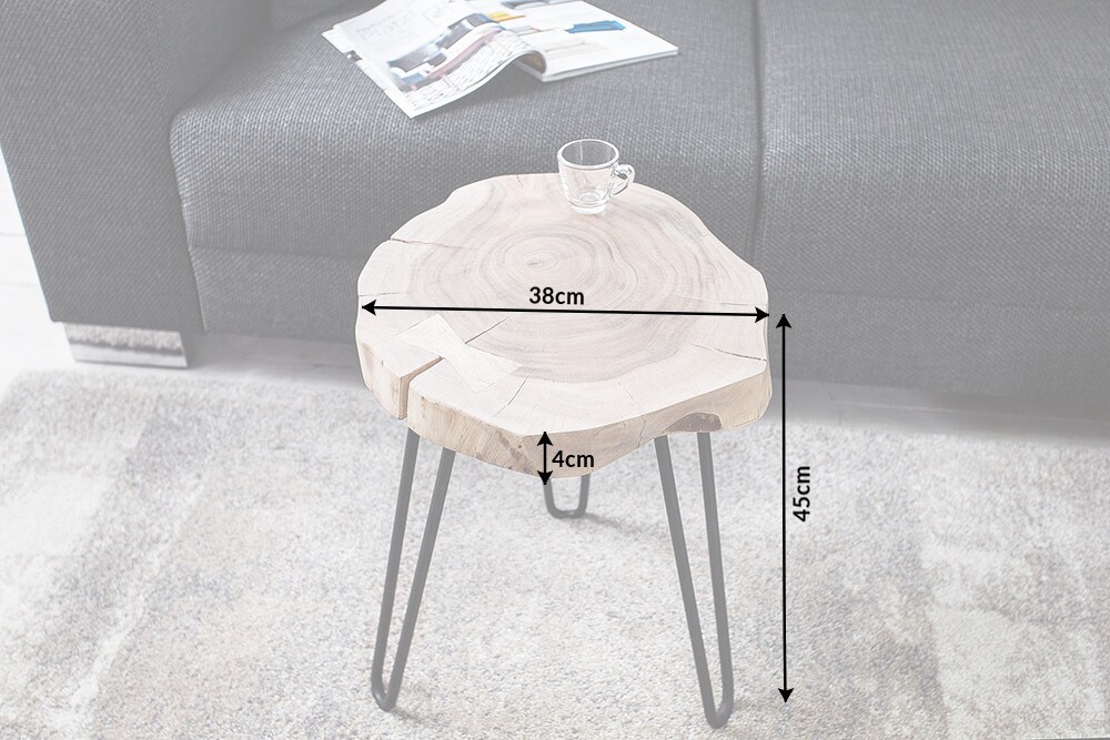 riess-ambiente Beistelltisch GOA - Massivholz 40cm natur Akazie Baumstamm Metall schwarz Hairpin Legs