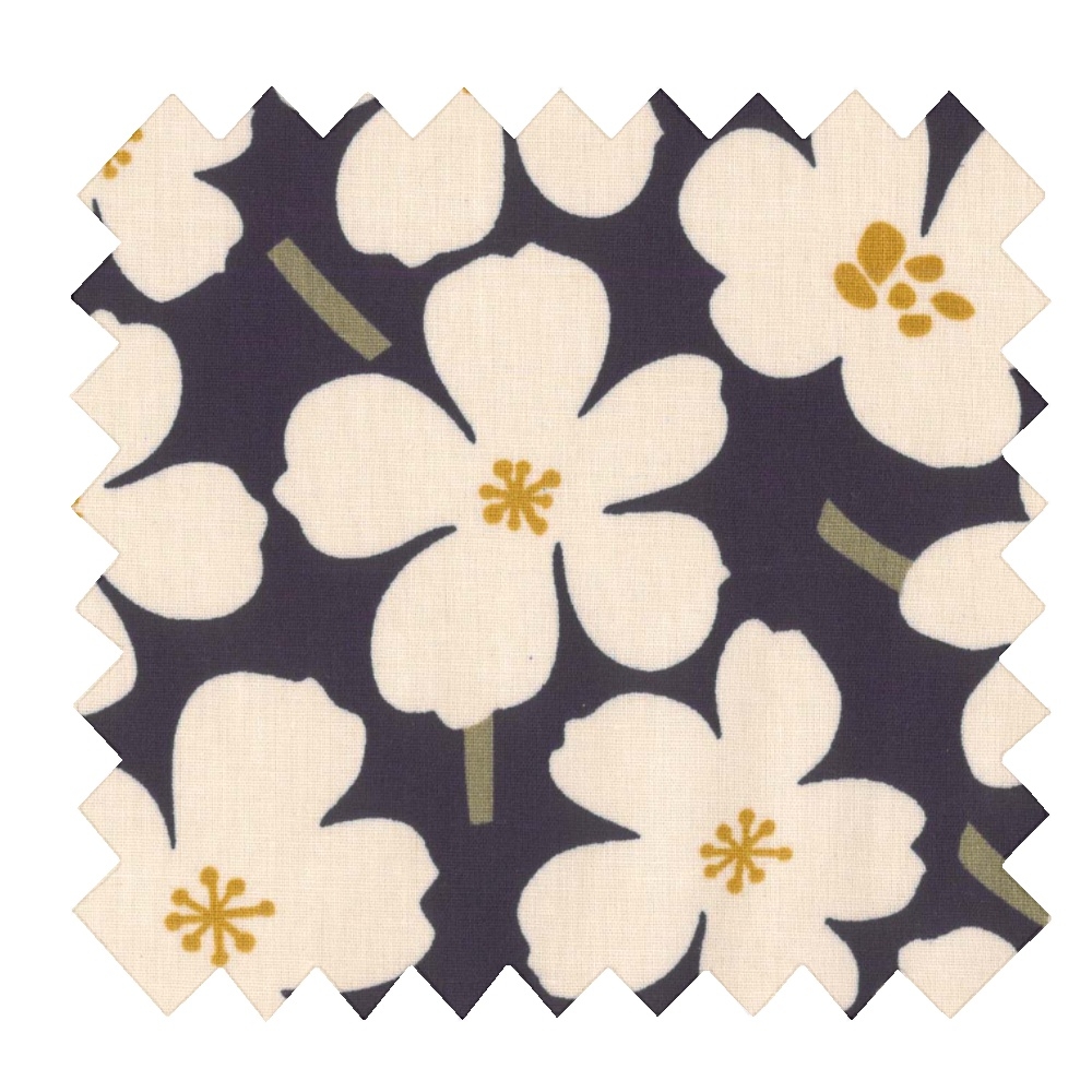 Tissu Coton Au Mètre Ex2425 Primeveres Ivoire Marine