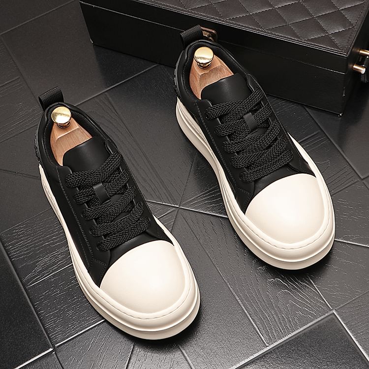 Mr Ozera - Platform Plain Lace-Up Sneakers
