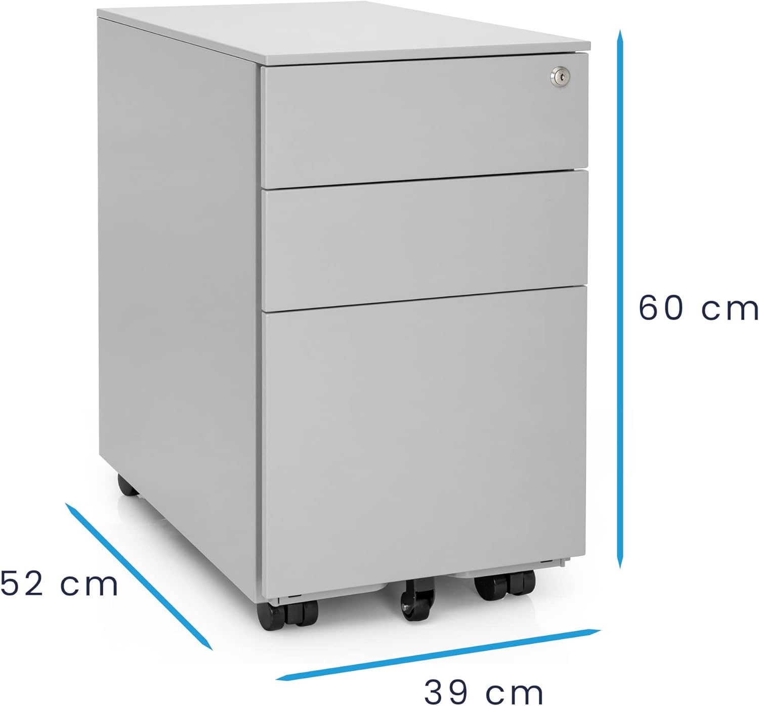Ergotopia Rollcontainer grau - abschließbarer Bürocontainer für Schreibtisch 60x39x52 cm (HxBxT) - Büro Container mit 3 Schubladen - Schreibtischcontainer abschließbar
