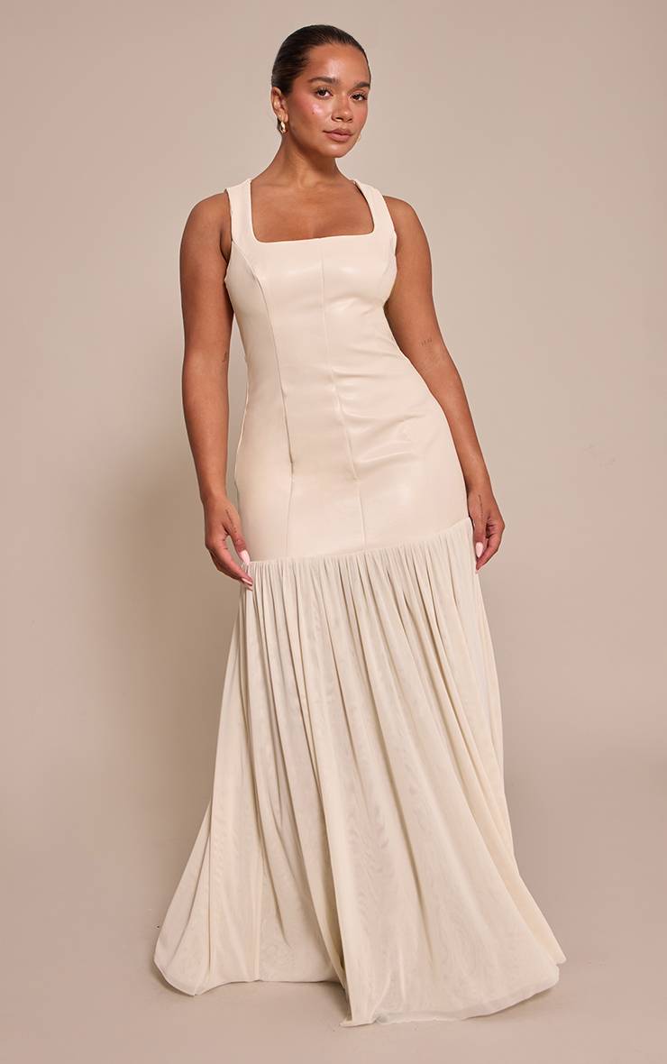 Gris Pierre Robe Maxi À Ourlet Tombant Contrasté En Synthétiquecuir Shape