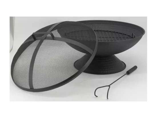 Brasero avec grille + couvercle en métal noir