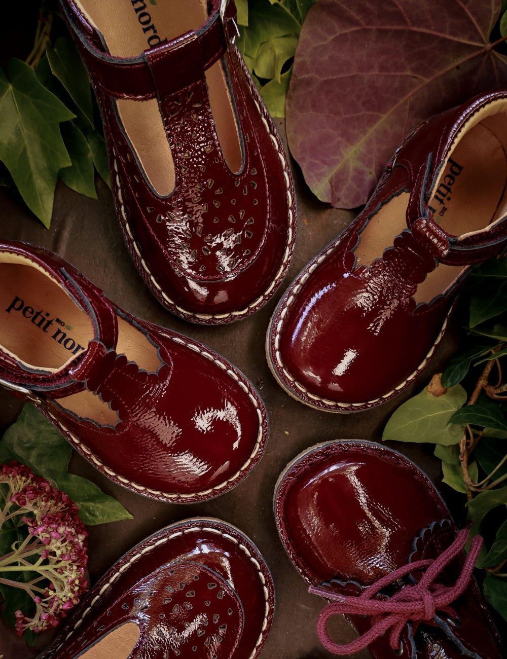 Low T-Bar Flower - Burgundy Patent