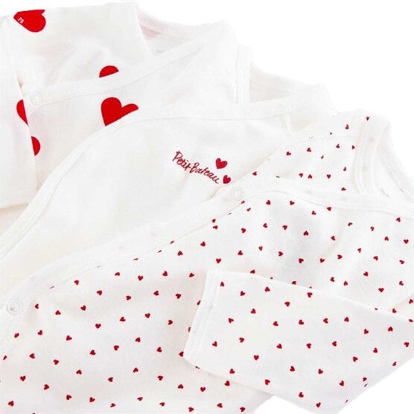 Bodies 3-pack White/Red Hearts - Petit Bateau