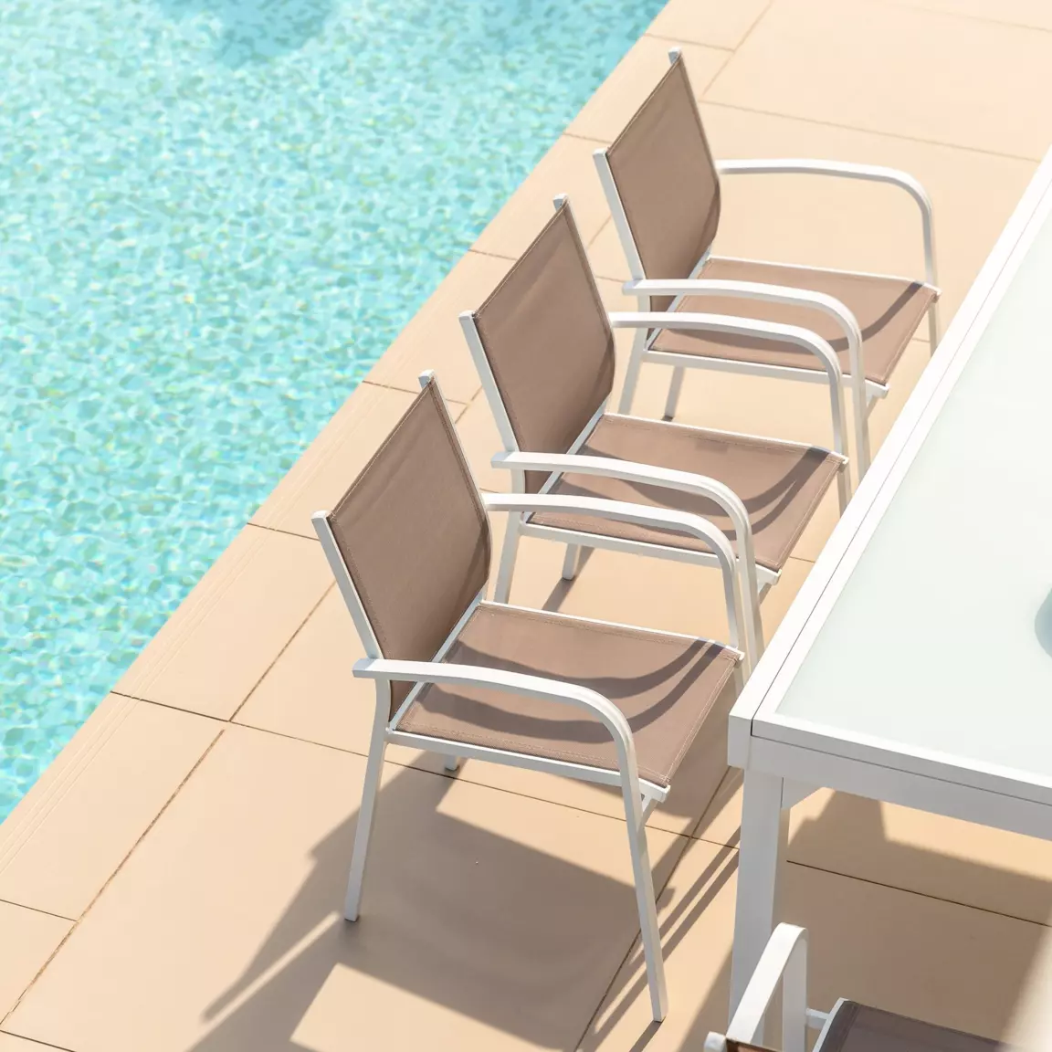 Fauteuil de jardin aluminium empilable Murano Blanc et taupe