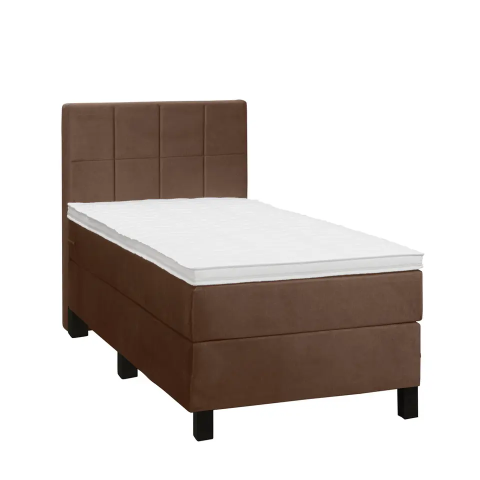 Boxspring Liv geblokt - bruin - 90x200 cm - vierkante poot
