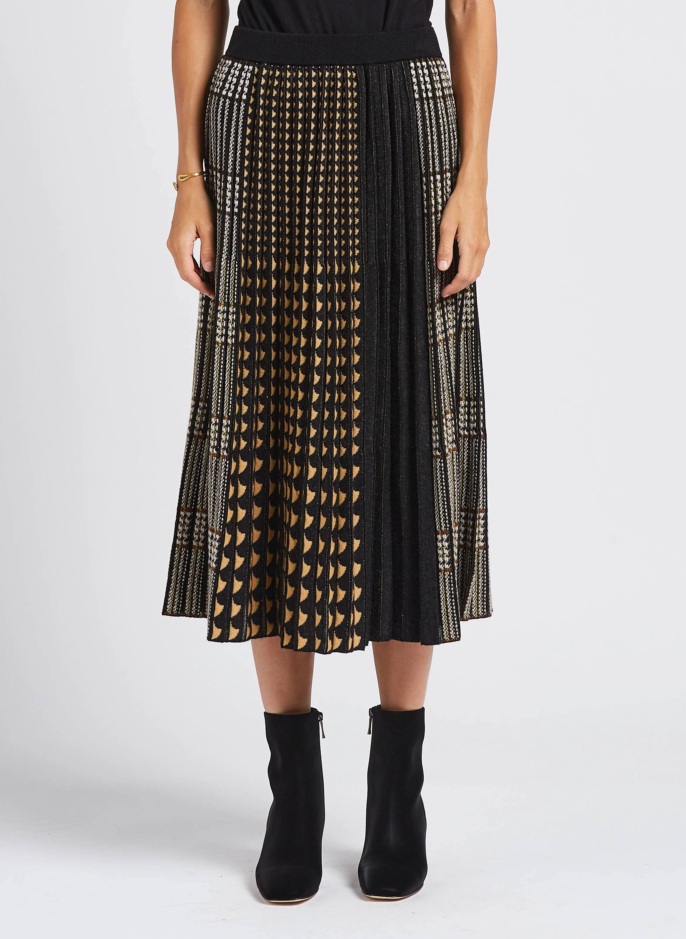 KAINA - Jupe midi plissée jacquard | Noir