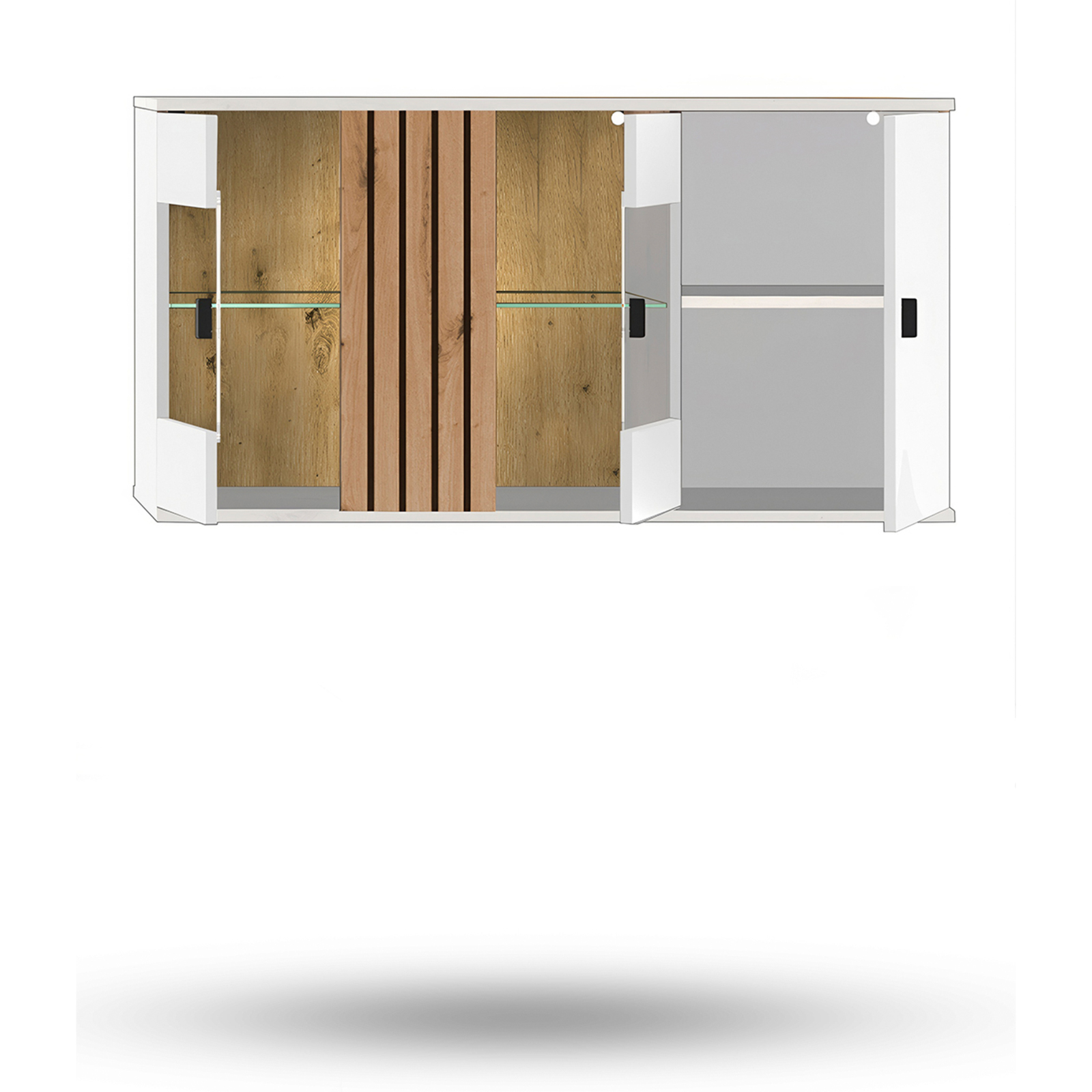 Hängevitrine BARLET - weiß-Artisan Eiche - Softclose