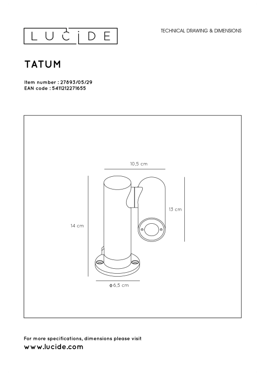 Lucide Tatum vloerlamp LED buiten IP65 zwart