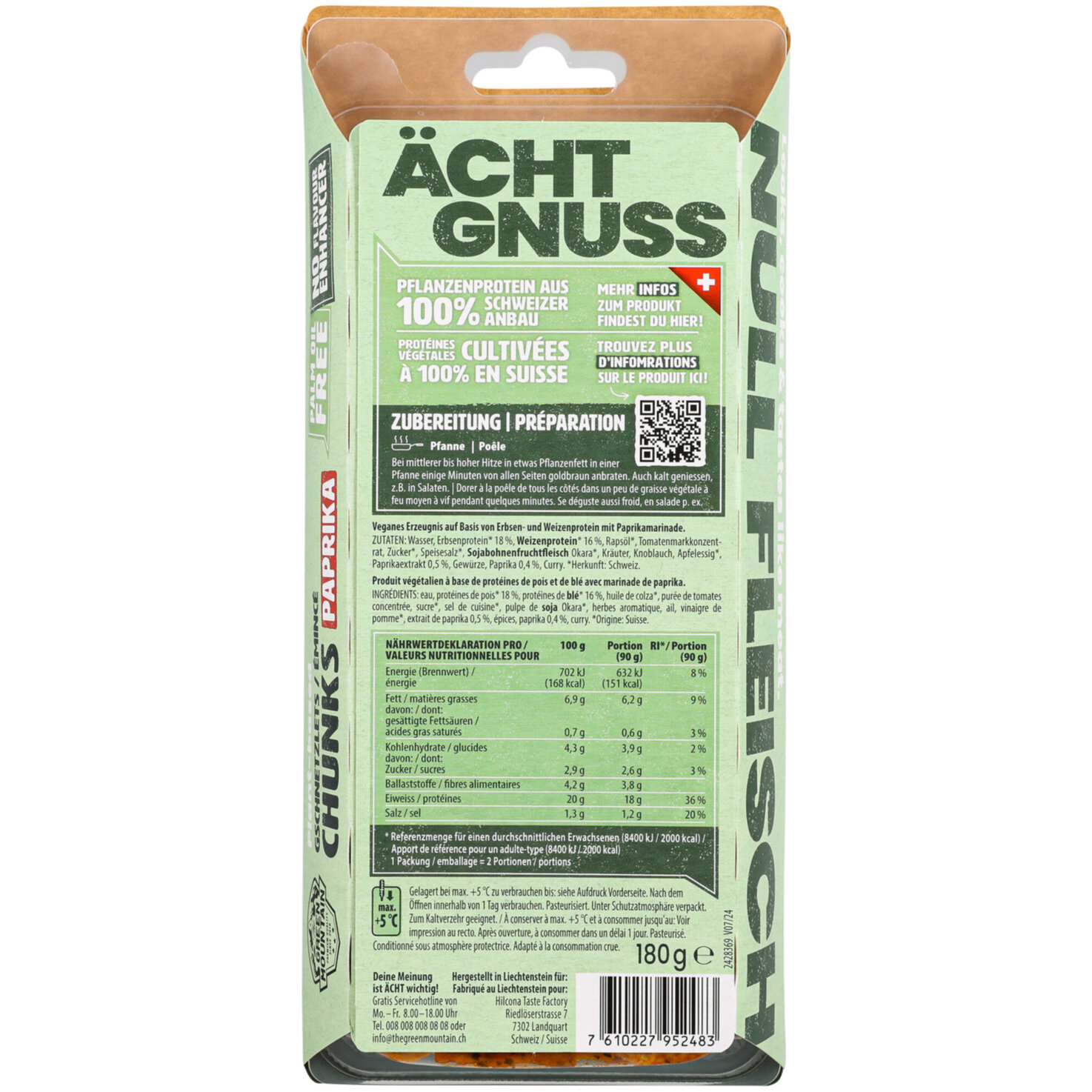 The Green Mountain plant-based vegane Alternative zu Poulet Chunks Paprika -