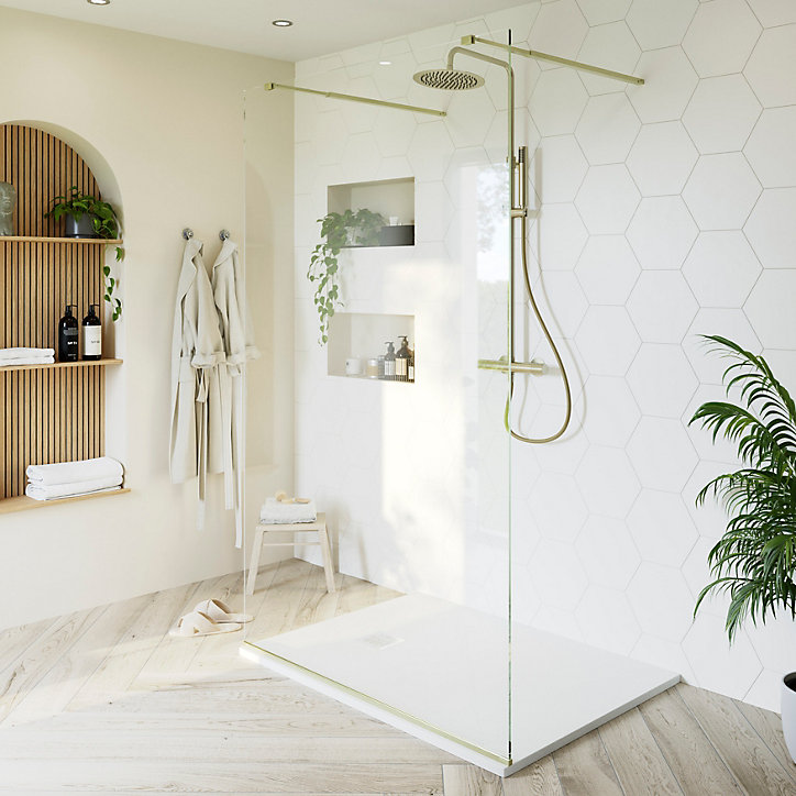 Paroi de douche à l'italienne centrale l.120 x 195 cm, profilés alu doré satin, GoodHome Ledava