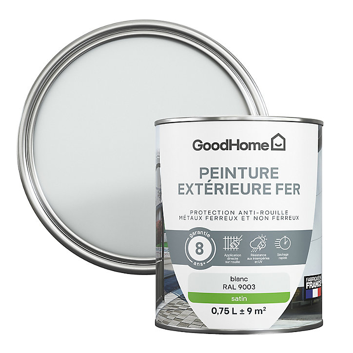 Peinture extérieure métal GoodHome blanc RAL 9003 satin 0.75L