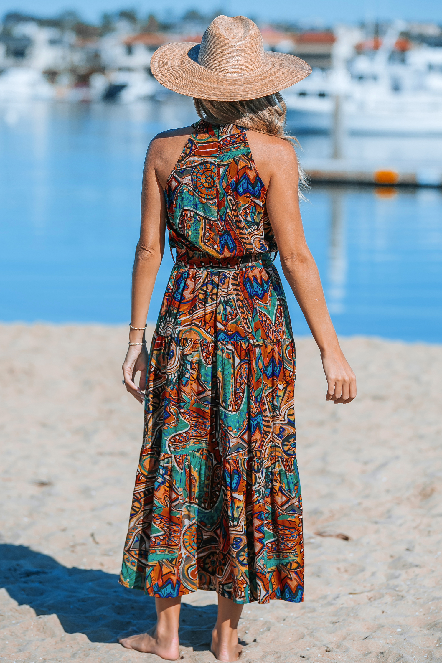 Robe maxi à col licou boho abstraite