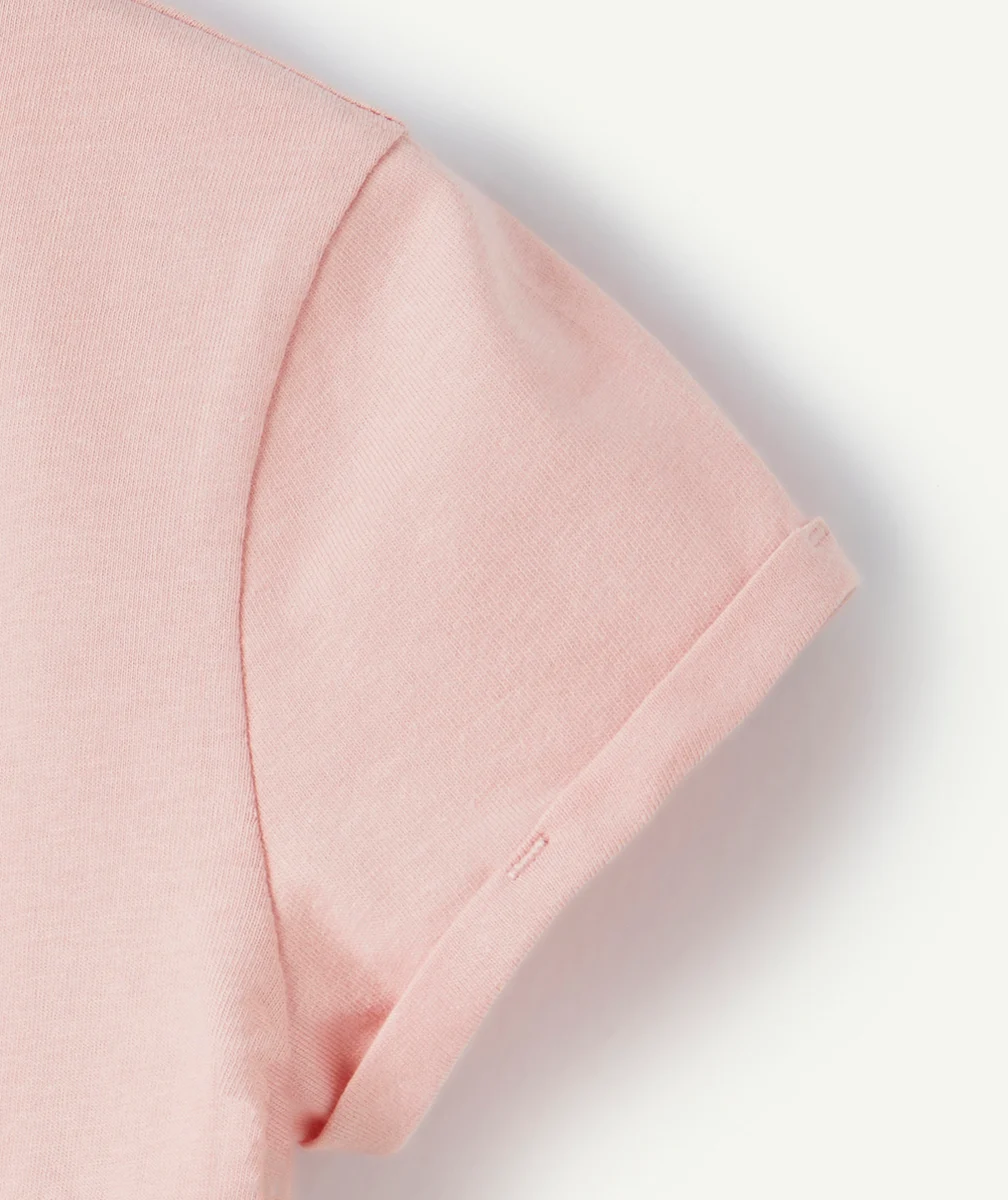 T-SHIRT FILLE EN COTON BIO ROSE AVEC MESSAGE SISTERS EN SEQUINS RÉVERSIBLES