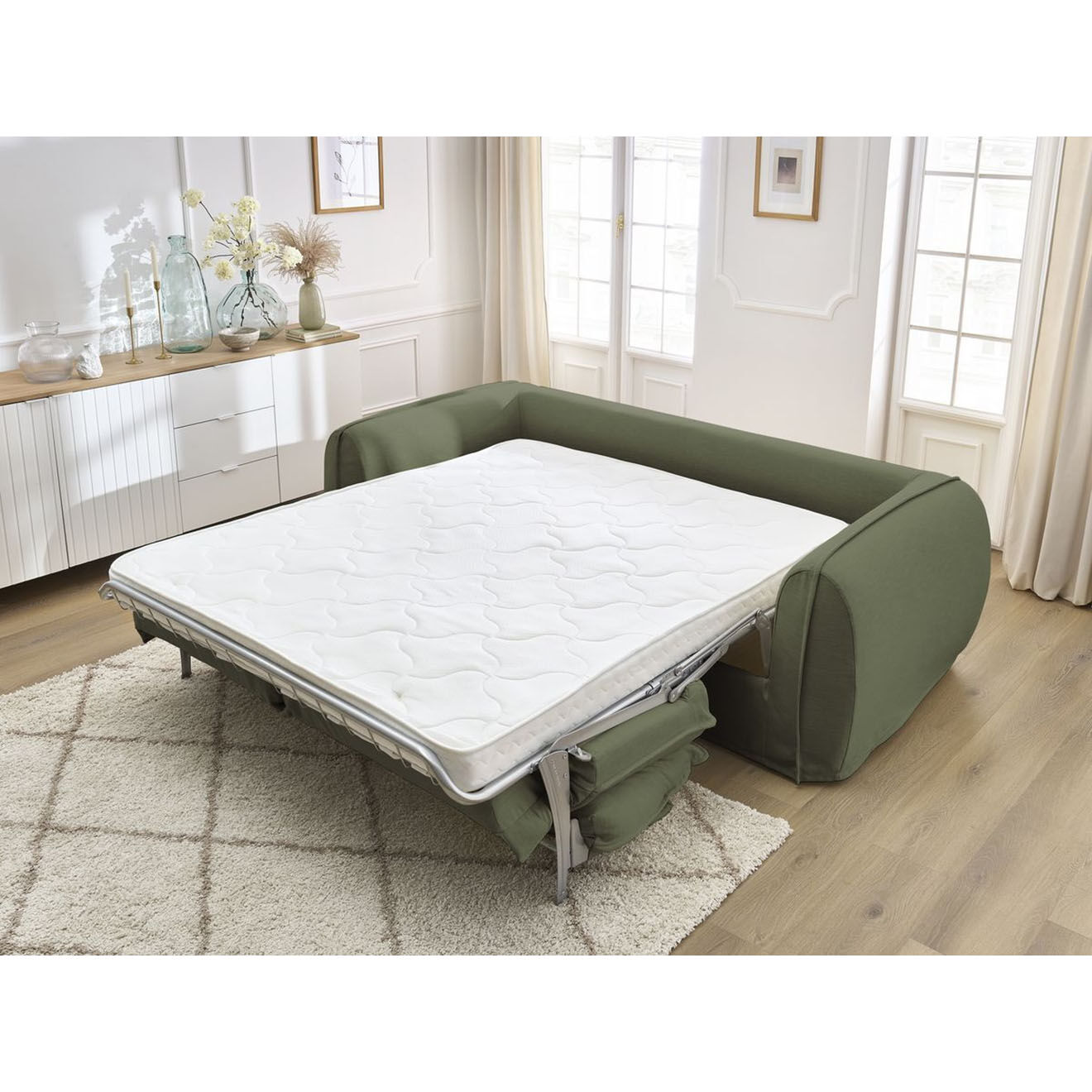 Bobochic Canapé droit convertible express 3 places Archimède 140 vert - 216x106x93 cm