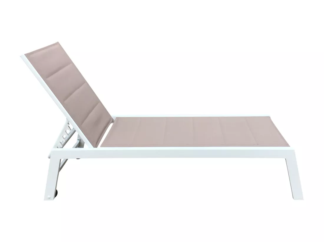 Lot de 2 bains de soleil BARBADOS en textilène taupe - aluminium blanc - HAPPY GARDEN