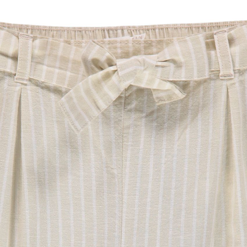 Pantalon cargo en coton et lin à rayures verticales - Ecru