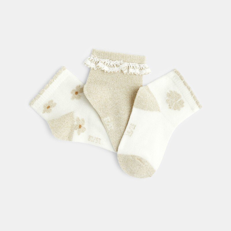 Chaussettes brillantes beige bébé fille (lot de 3) Jaune