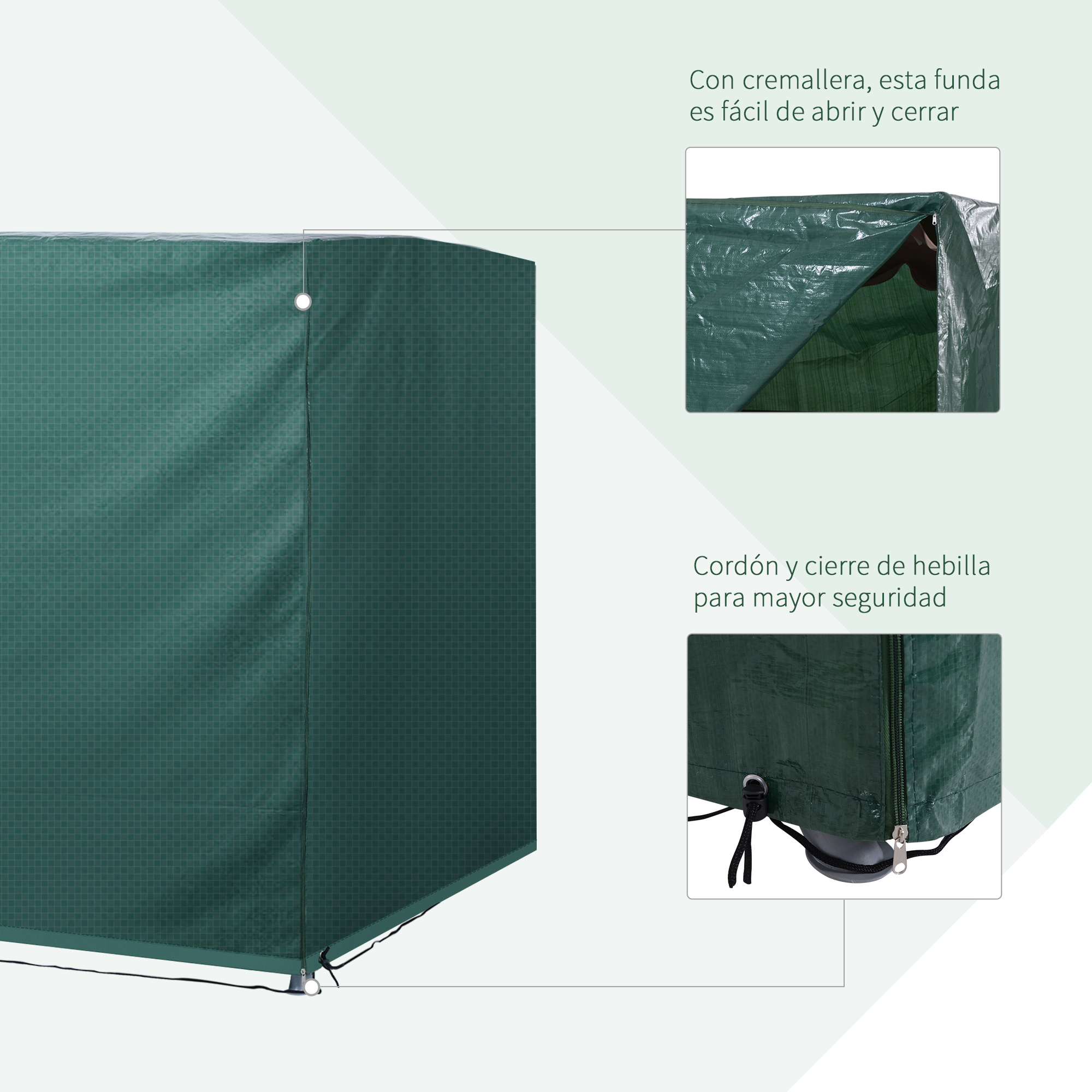 Capa protetora Outsunny para cadeira de balanço de jardim de 3 lugares, 215x155x150 cm, impermeável com zíper, para móveis de exterior, à prova de poeira e vento, verde.
