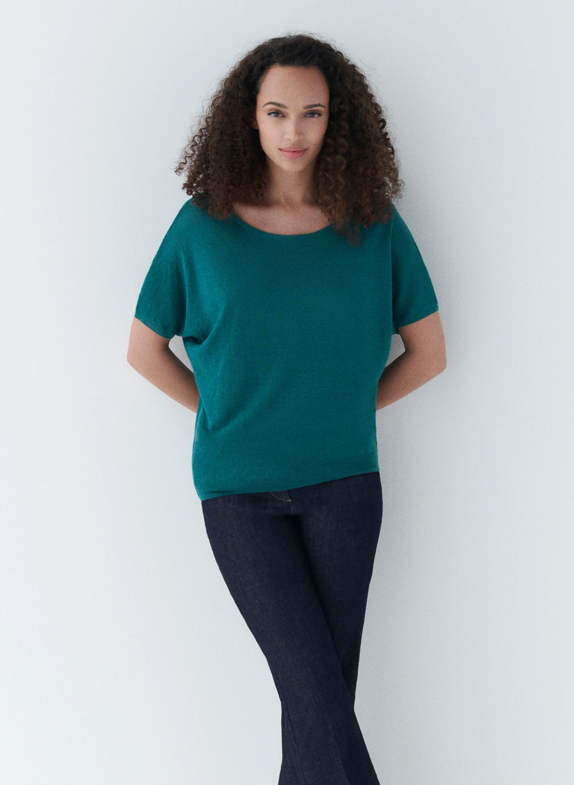 MILA - Pull col rond en lin | Vert