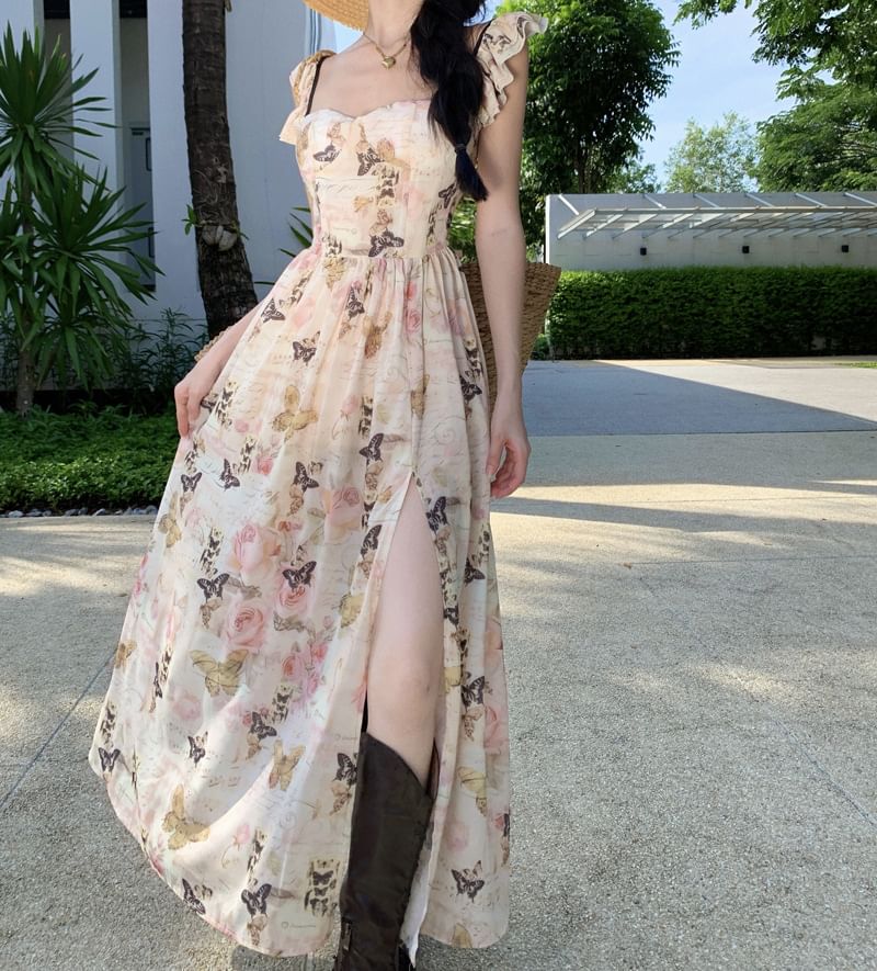 12th Tone - Mouwloze maxi-A-lijnjurk met bloemenprint