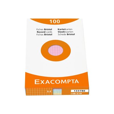 Exacompta - Pack de 100 Fiches Bristol - A5 - petits carreaux - non perforées - couleurs assorties
