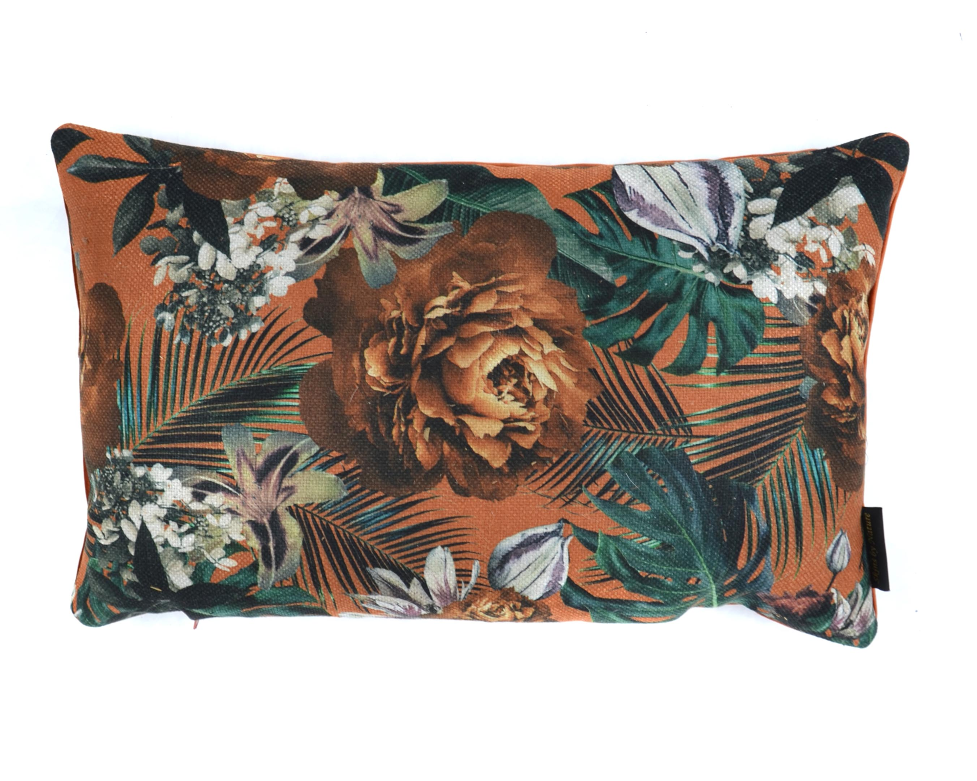 Kussen linnenlook flower leaves sienna 50 x 35 cm