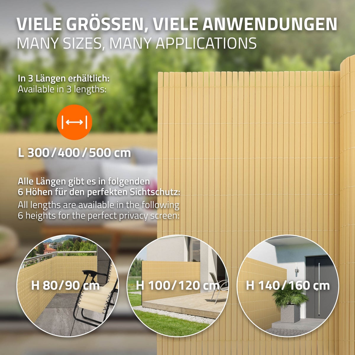 ECD Germany PVC-inkijkschermmat 80x400 cm, bamboe, inkijkscherm met 3-voudige wapening, UV-bestendig, waterdicht, windwerend, balkonbekleding, schuttingscherm, inkijkscherm voor tuin, balkon, terras