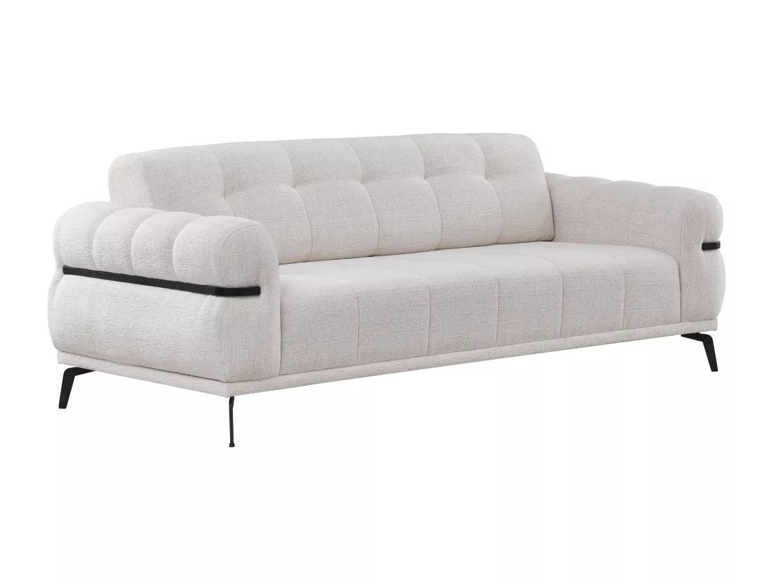 Canapé 3 places en tissu texturé blanc ivoire BELDOJA