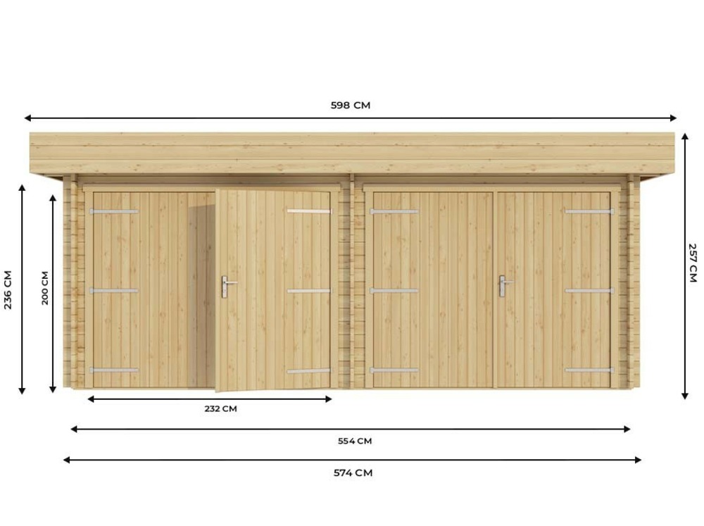 Garage bois 2 voitures chavagnac - epaisseur des murs : 44mm - portes bois - porte de service - fenêtres double vitrage