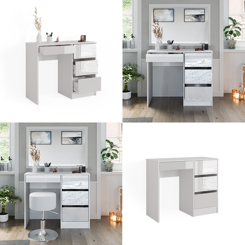 Vicco Schminktisch Frisiertisch Frisierkommode Sherry Weiß 90x75 cm modern Schlafzimmer Kommode Schublade Ablage Aufbewahrung Kosmetiktisch Make-Up-Tisch Hochglanz