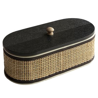Boîte de rangement en bois et cannage