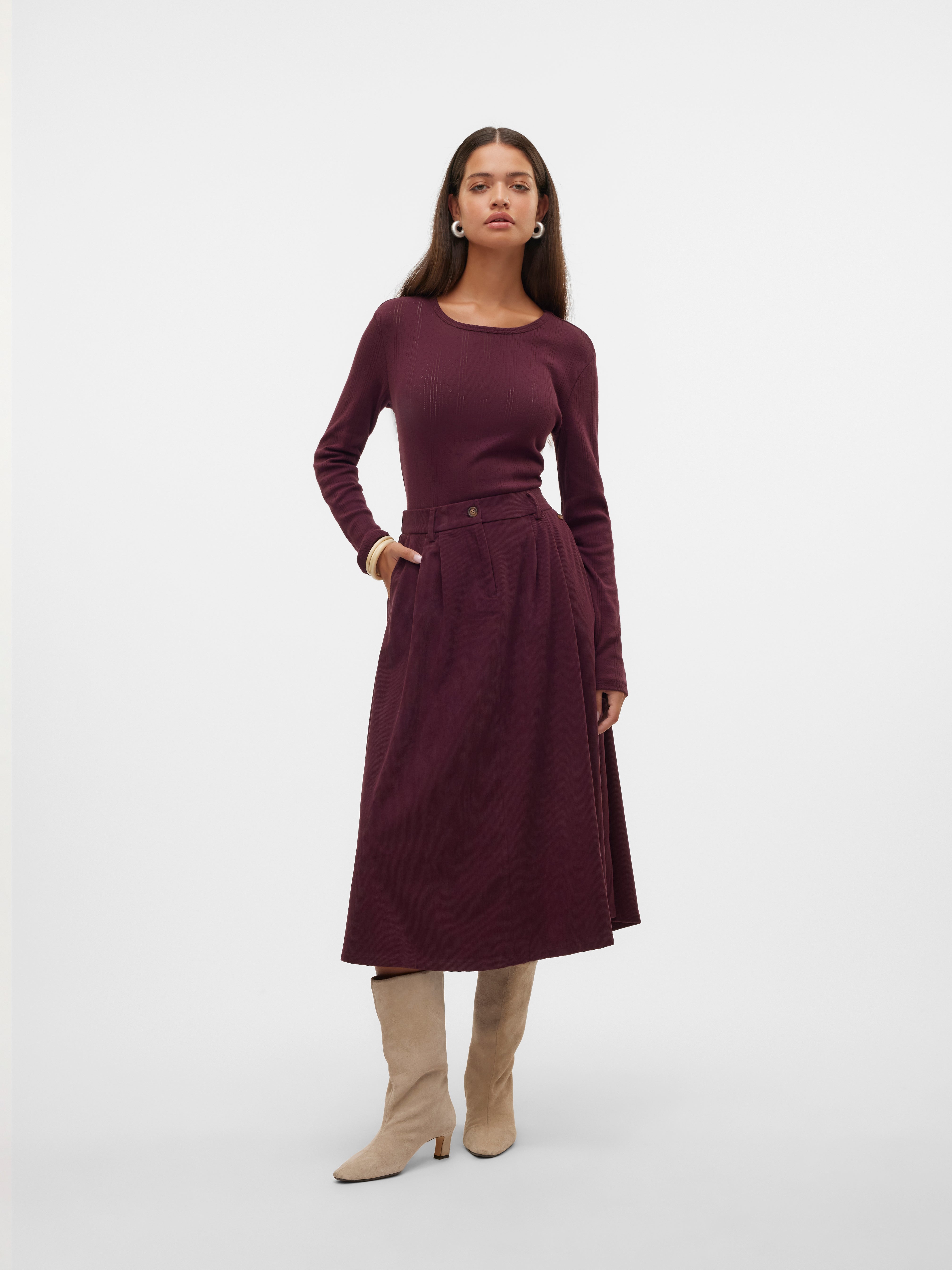 VMVIENNA High waist Corduroy Midi-rok