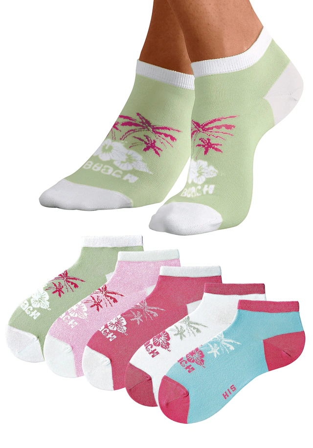 H.I.S Sneakersocken Packung, 5 Stk. tlg. im farbenfrohen Hawaii Design