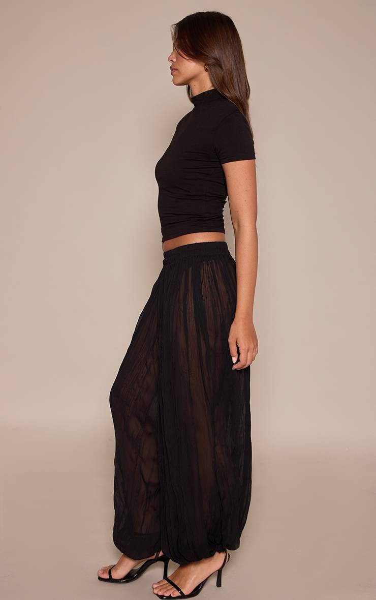 Noir Pantalon Transparent Texturé À Ourlet Ballon
