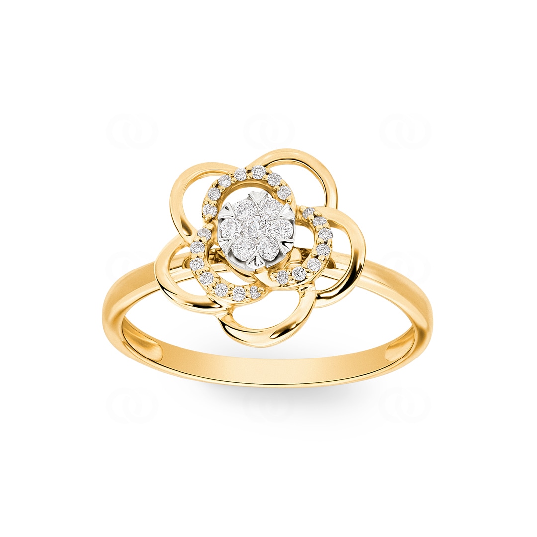Ring 750/18 K Gelbgold Blume mit Diamanten 0.14 ct H/si