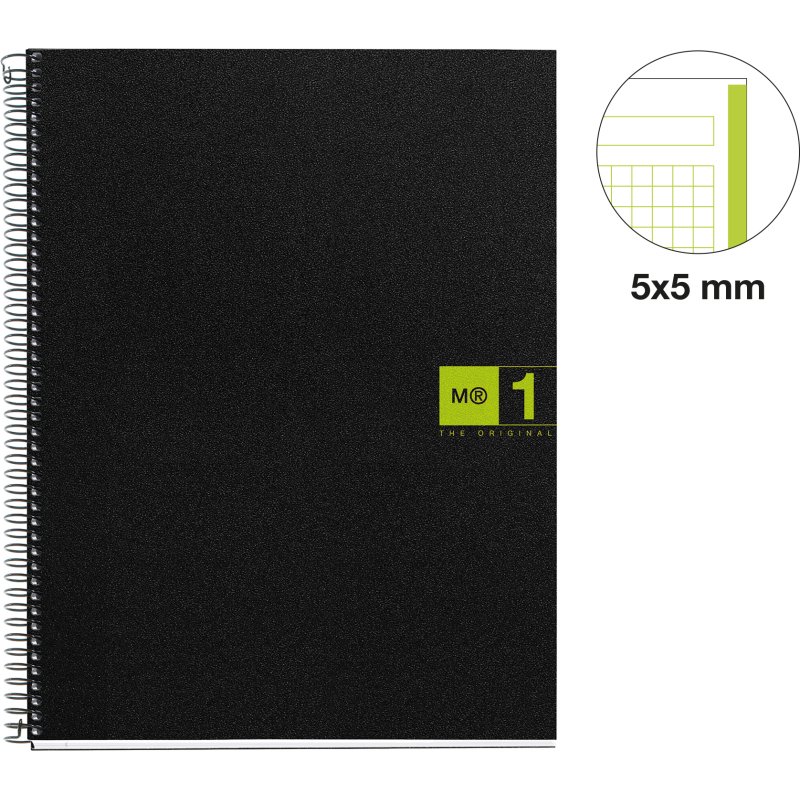 Notebook The Original, Couverture souple, A4, quadrillage 5x5 mm, 80 feuilles de 1 couleur, Miquelrius, Vert.